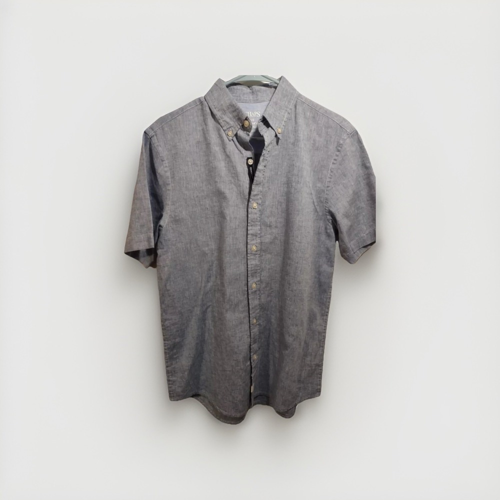 Chaps Coastland Wash Blue Linen Blend Short Sleeve Button Down Shirt Small New